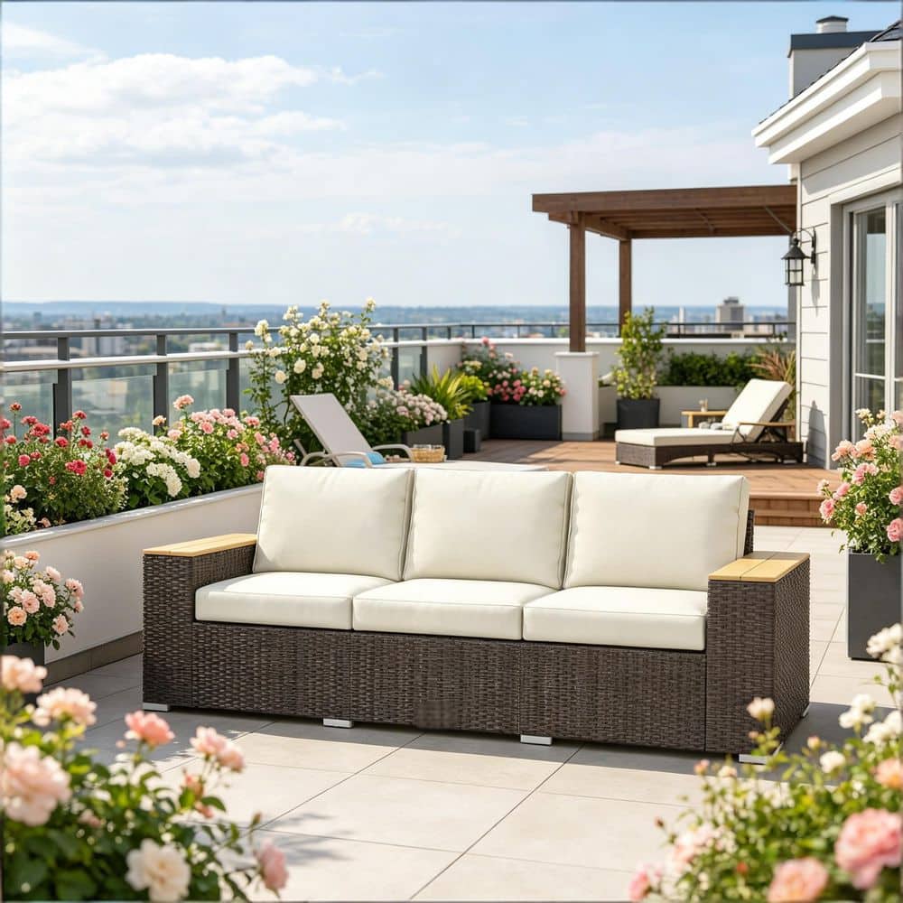 Wicker Outdoor 3-Seat Sectional Sofa Patio Furniture Sets with