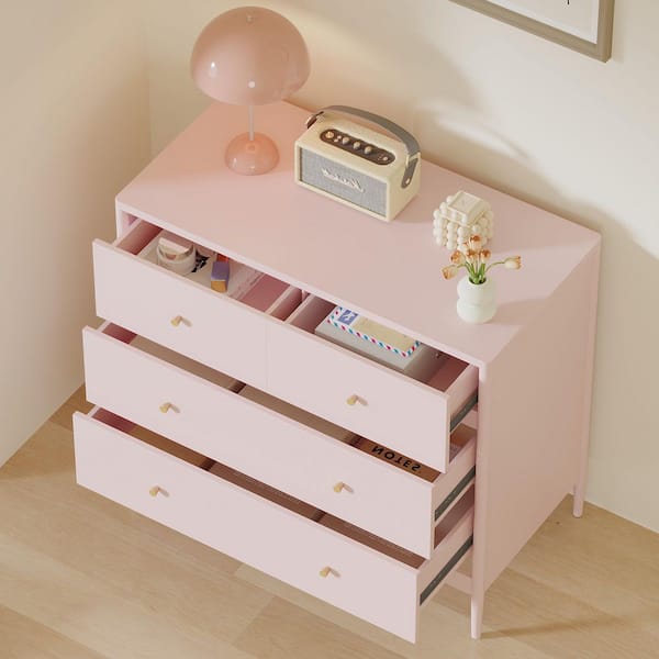 Modern Pink 4-Drawer 35.43 in. W Chest of Drawers, MDF Wood Organizer Cabinet