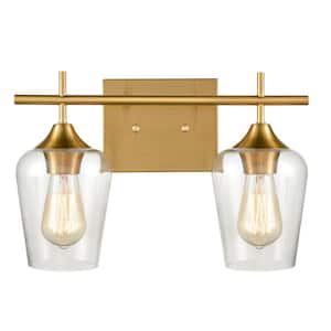 14.8 in. 2-Light Brass Vanity Light with Clear Glass Shade