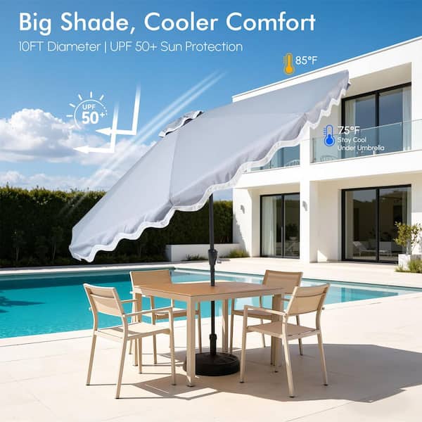 light gray patio umbrella Tilt | Auto-Tilt, Fade-Proof, Wind Resistant | Commercial Grade | Terylast Matter Grey Made with durable steel ribs and sturdy cross brace that can easily be weighted down with any universal umbrella base weights of your choice Bonosuki 11Ft Aluminum LED Cantilever