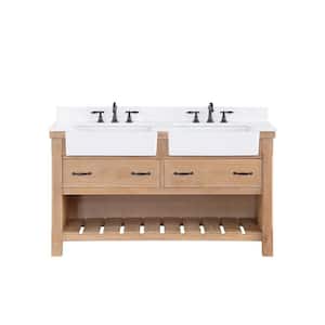 Villareal 60 in. W x 22 in. D x 34 in . H Double Farmhouse Bath Vanity in Weathered Pine with Composite Stone Top