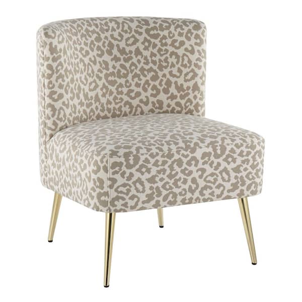 Lumisource Fran Tan Leopard Print & Gold Metal Slipper Chair