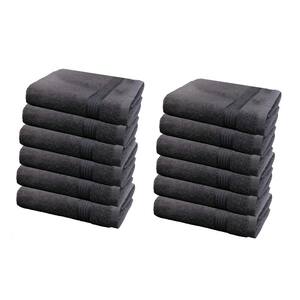 12-Piece Dark Gray Geometric 100% Cotton washcloth Towel Set