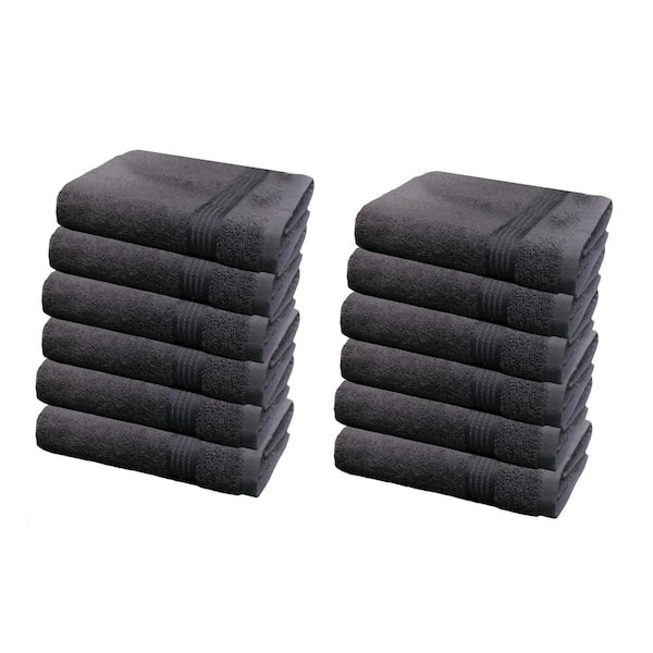 CONTEXT 12-Piece Dark Gray Geometric 100% Cotton washcloth Towel Set