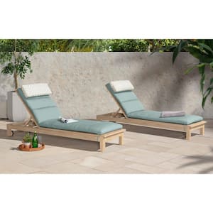 Kooper Wood Outdoor Chaise Lounges with Spa Blue Cushions (Set of 2)