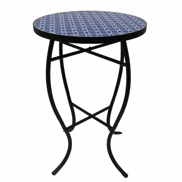 SAINT BIRCH Lori 14 in. Blue 21 in. Round Tile End Table