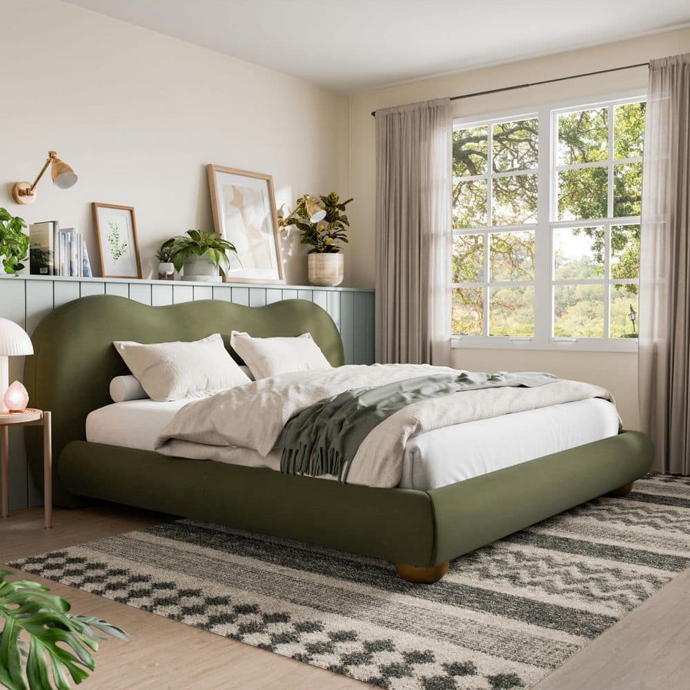 Furniture of America Synda Green Wood Frame King Low Profile