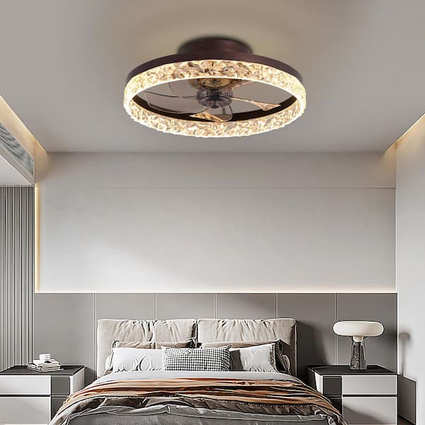 20 in. Indoor Brown Dimmable LED Flush Mount Ceiling Fan with Remote Control, Adjustable 3-Color Temperature