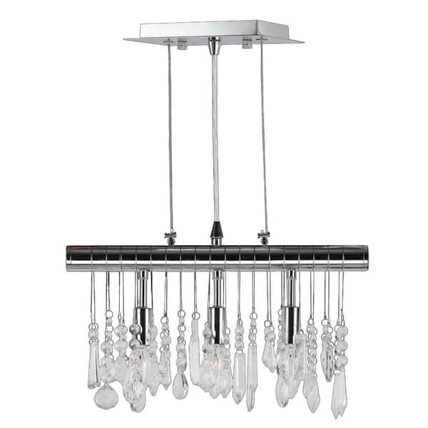 Worldwide Lighting Nadia Collection 3-Light Chrome Clear Crystal Pendant