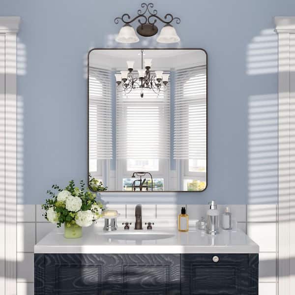 Nivorix Lior 30 in. W x 36 in. H Tempered Glass Oil Rubbed Bronze Rectangular Framed Wall Bathroom Vanity Mirror