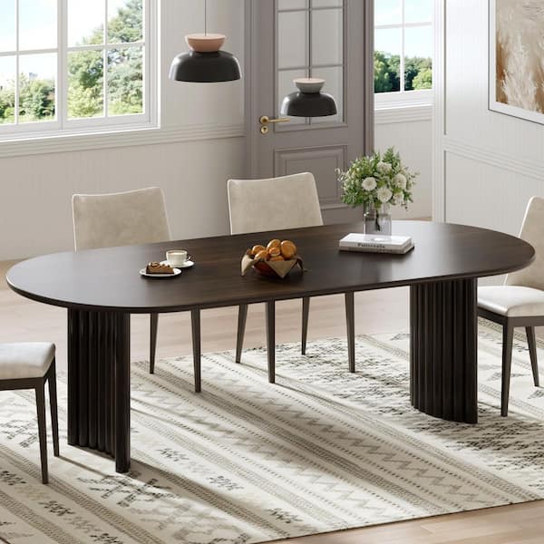 Haiden Walnut Color Wood Double Pedestal Base 79 in. x 33.5 in. Oval Dining Table (Seats 8)