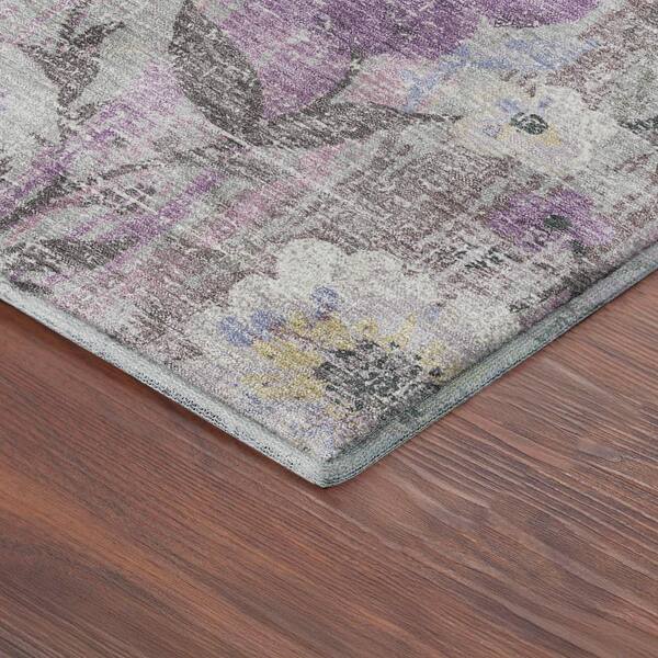 Mayfield Premium Machine Washable Abstract AMF2403 Lilac 3 ft. x 5 ft. Area Rug