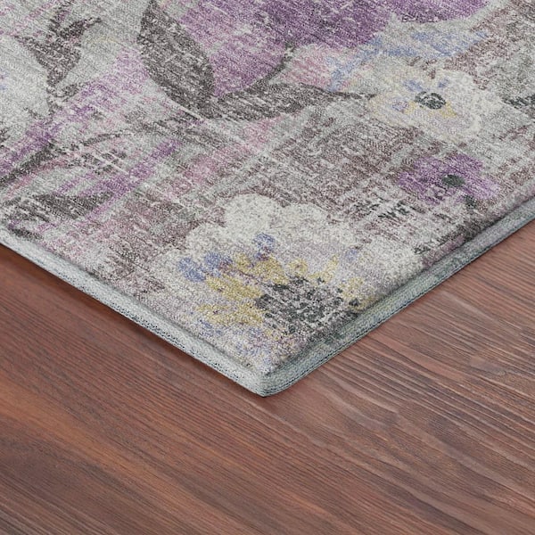 Mayfield Premium Machine Washable Abstract AMF2403 Lilac 8 ft. x 8 ft. Round Rug