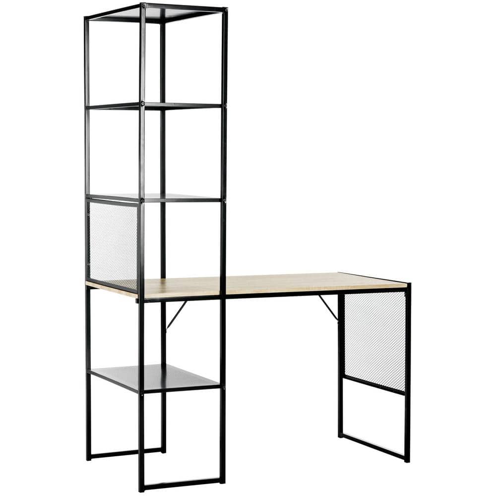 Transitional Black Metal Corner Home Office Desk with Open & Closed Shelving