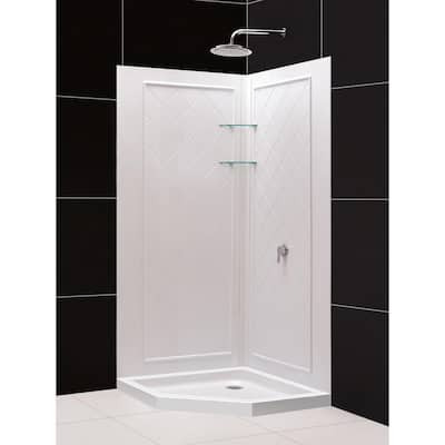 SlimLine 36 in. x 36 in. Neo-Angle Shower Base in White with Back-Walls