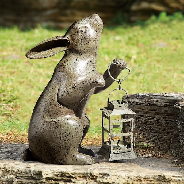 Rabbit with Lantern Garden Statue 53027 - The Home Depot