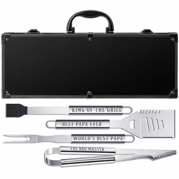 5 Piece Heavy Duty Stainless Steel Grill Set BBQ Grill Tools Set with Aluminum Case for Outdoor Grill Black