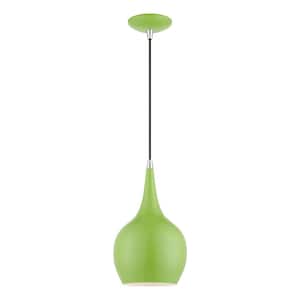 Andes 1-Light Shiny Apple Green Mini Pendant with Polished Chrome Accents