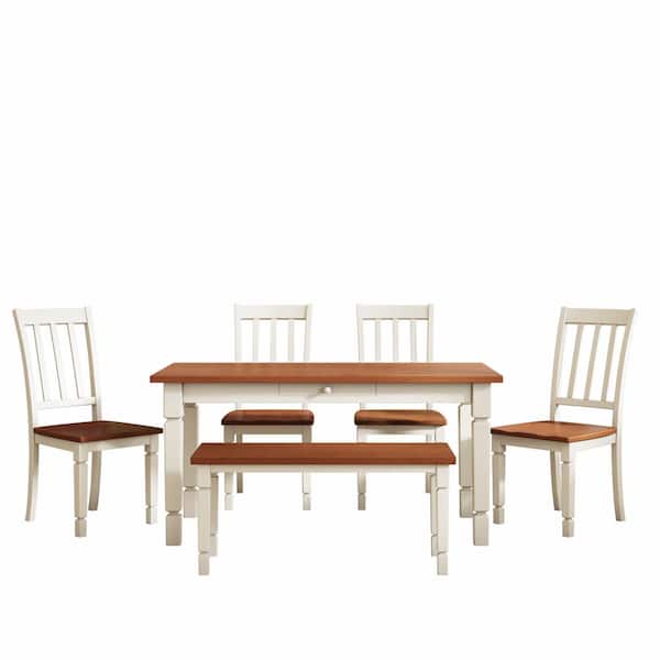 ATHMILE 6-Piece Rectangle Brown Wood Top Table Set Seats 6