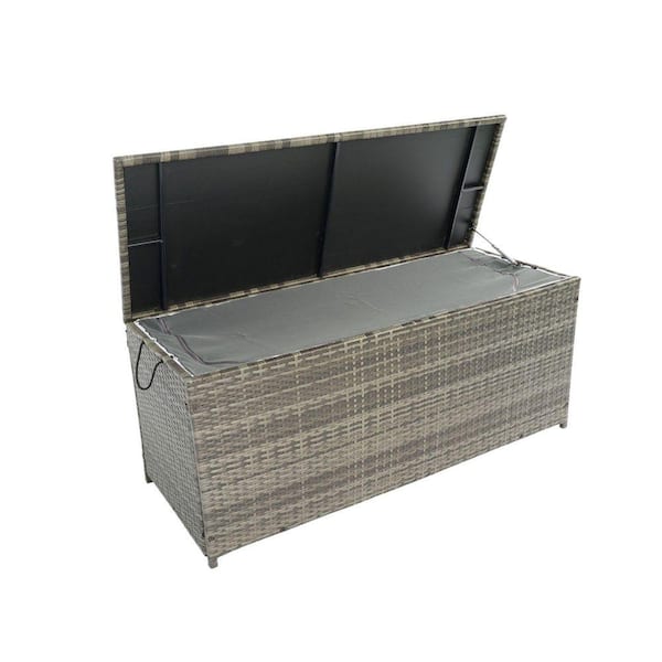 113 gal. Mixed Gray PE Rattan Deck Box with Removable Inner Liner Large Outdoor Storage for Kids Toys, Pillows, Tools