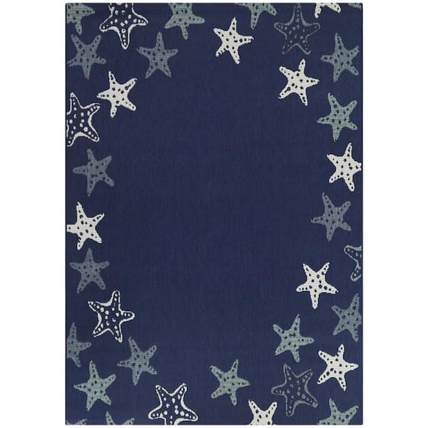 BALTA Jan Dark Blue 8 ft. x 10 ft.  Starfish Indoor/Outdoor Area Rug