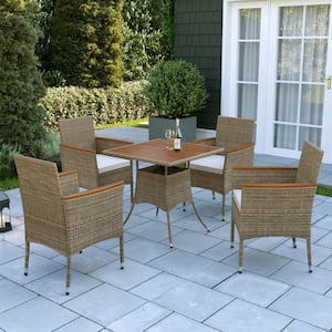 Mason Brown 5-Piece Wicker Outdoor Dining Set with Beige Cushions