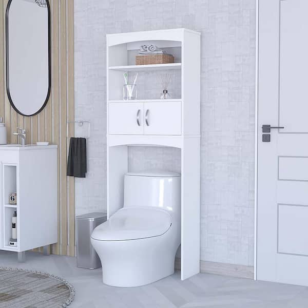 Unbranded 23.86 in. W x 64.69 in. H x 9.84 in. D White Over Toilet Storage with Doors