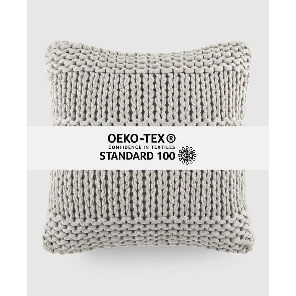 Light Gray Chunky Knit Acrylic Throw Pillow Set