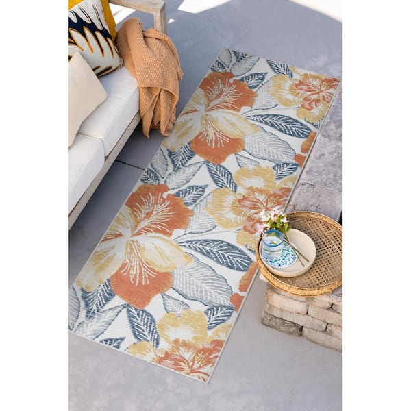 Flora Multi-Color 2 ft. x 8 ft. Floral Indoor/Outdoor Area Rug