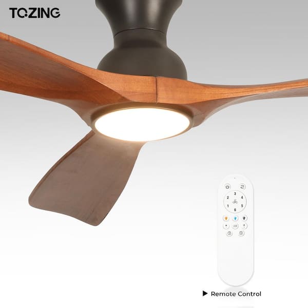 52 in. Indoor Solid Red Wood Low Profile Semi Flush Mount Ceiling Fan Light with LED with Remote Control Thin Lampshade