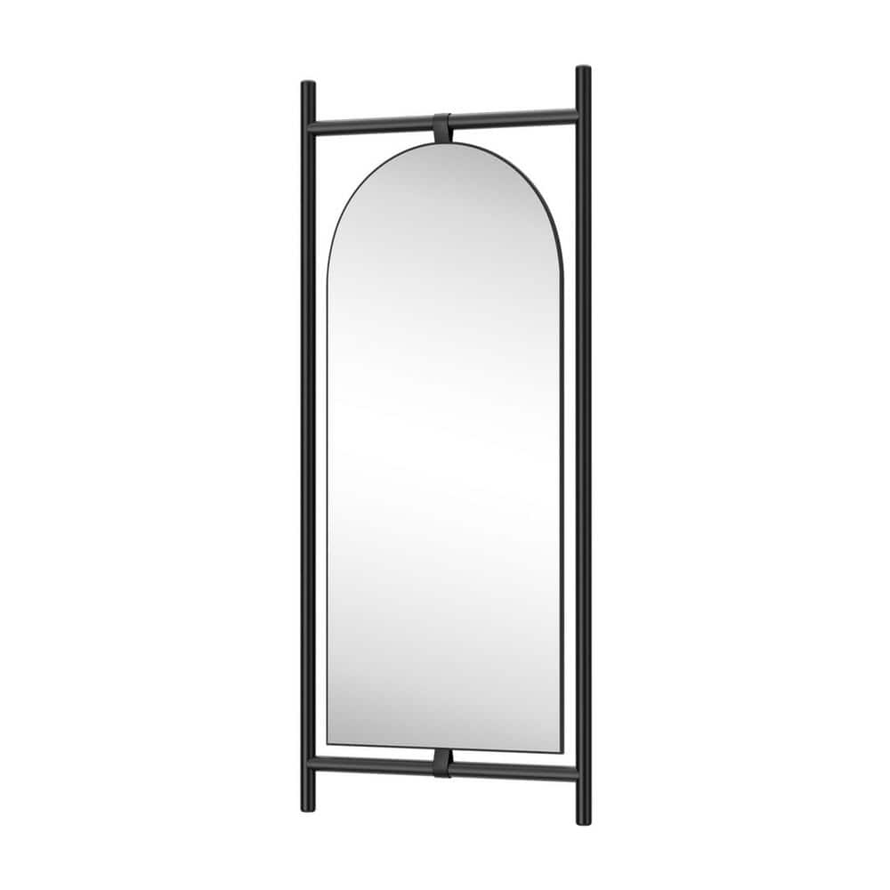 Black 31 in. W x 75 in. H Arch Wood Framed Full Length Mirror,with stand An
