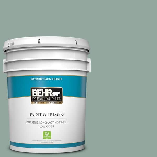 BEHR PREMIUM PLUS 5 gal. #PPU12-05 Lotus Leaf Satin Enamel Low Odor Interior Paint & Primer