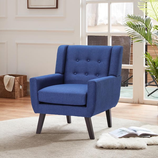 30 in. Mid-Century Modern Blue Button Back Armchair