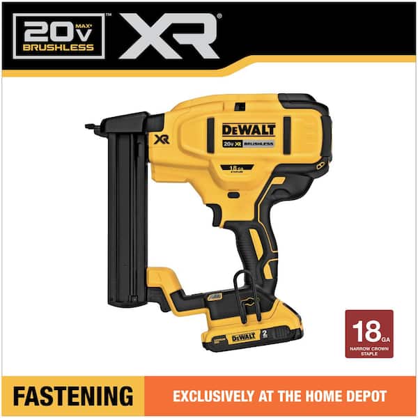 DEWALT - 20V MAX XR Lithium-Ion Cordless 18-Gauge Narrow Crown Stapler Kit with 2.0Ah Battery, Charger and Contractor Bag