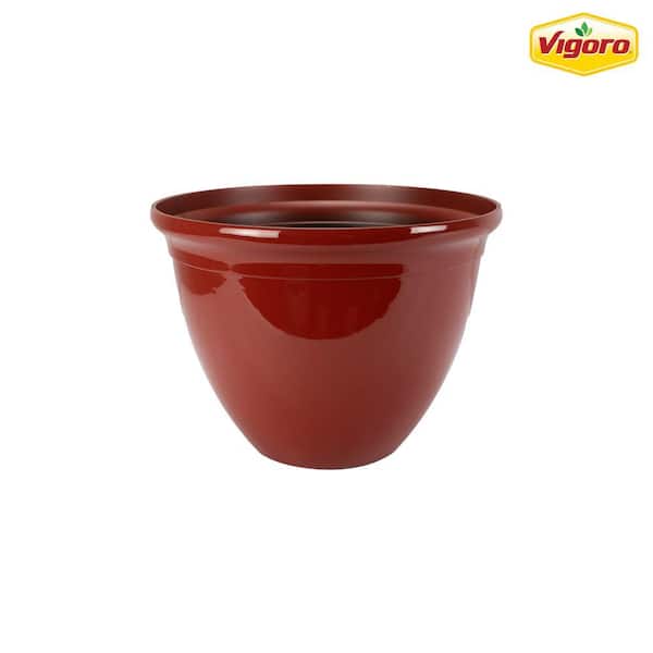 Vigoro 15.5 in. Lyla Large Chili Red Glossy Resin Planter (15.5 in. D x 11.4 in. H)