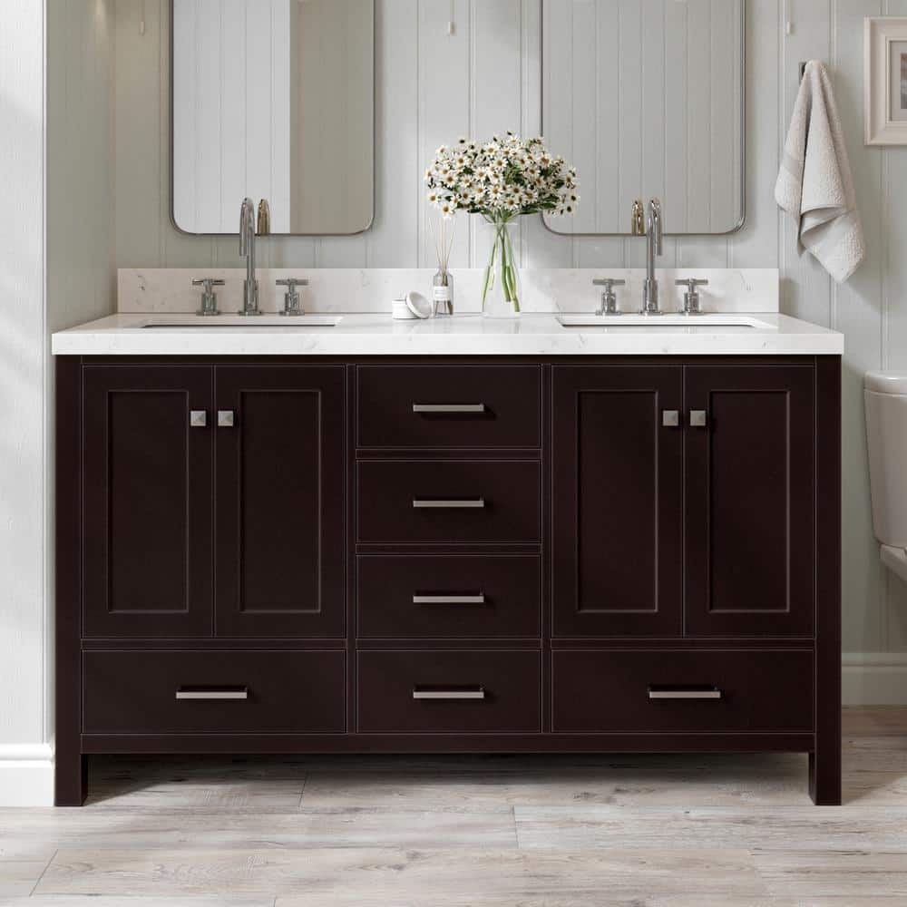 Cambridge Espresso 60" Double Vanity Cabinet with Nickel Hardware