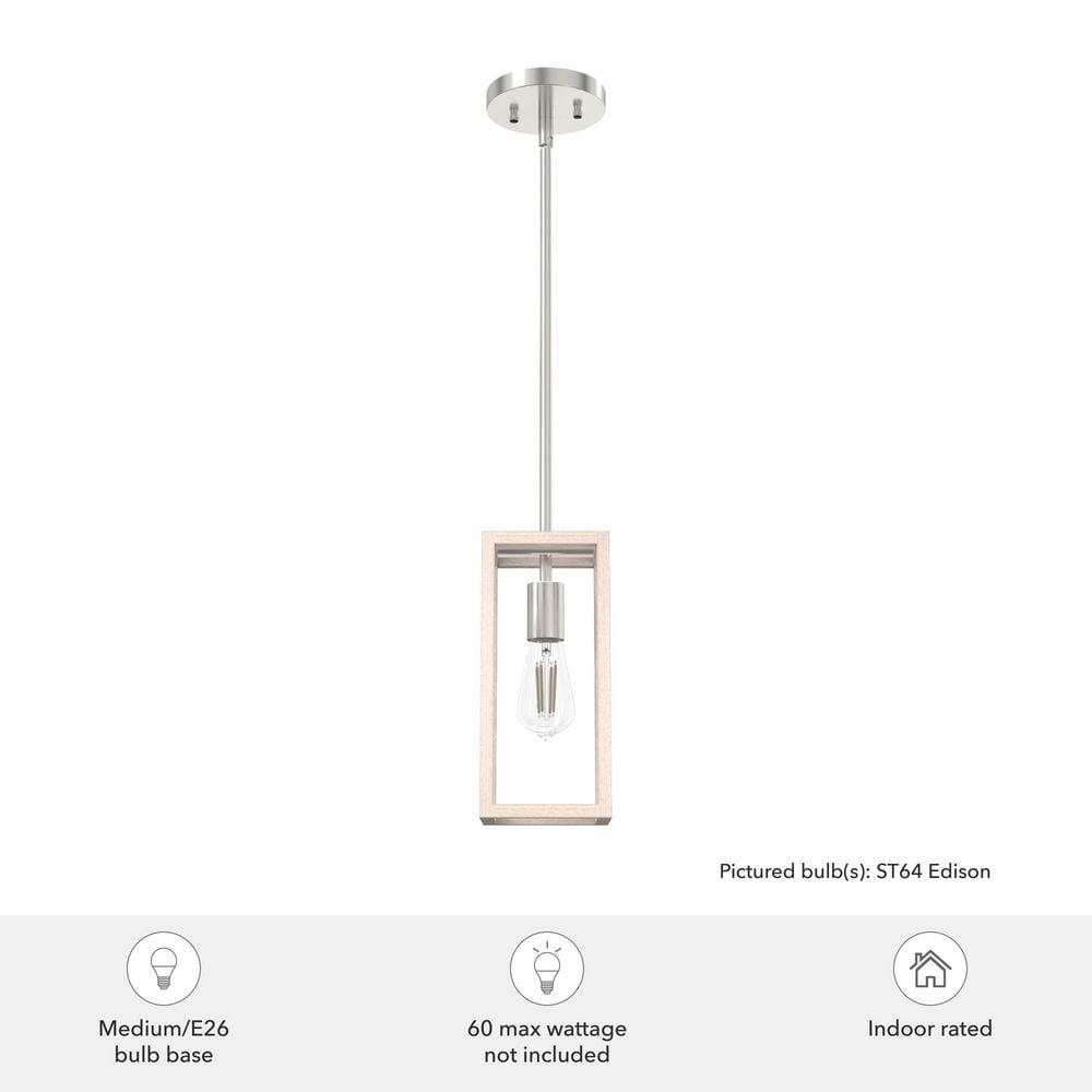 Squire Manor Brushed Nickel 11" Mini Pendant with Bleached Wood Accent