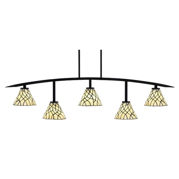 Unbranded Siena 5-Light Matte Black Billiard-Light with Sandhill Art Glass Shades