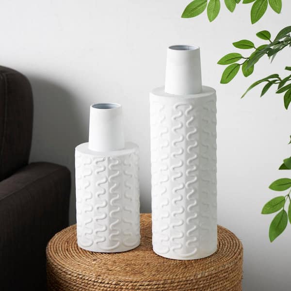 Litton Lane White Wavy Textured Metal Abstract Decorative Vase (Set of 2)