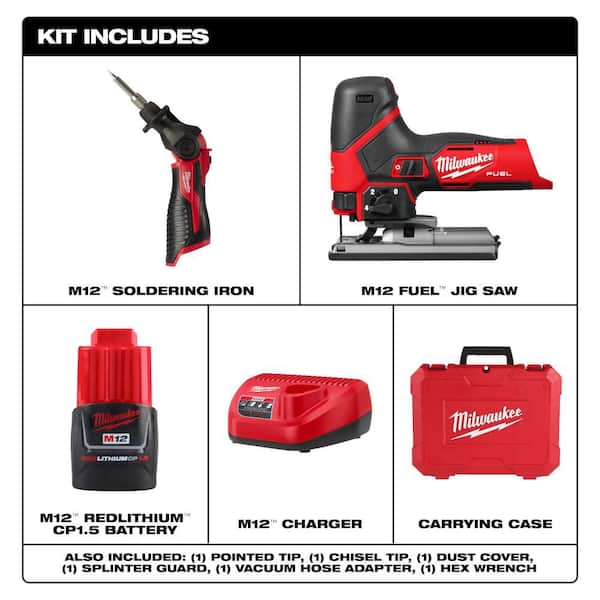 M12 12-Volt Lithium-Ion Cordless Soldering Iron Kit with (1) 1. 5Ah Batteries, Charger, Hard Case, & Jig Saw