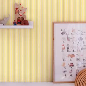 Joules Country Critters Ticking Stripe Lemon Matte Non Woven Removable Paste The Wall Wallpaper Sample