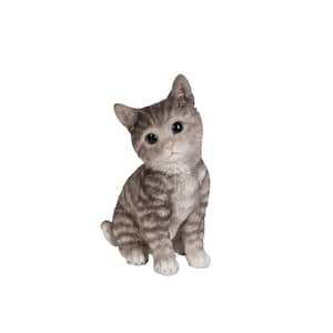 Tabby Kitten Sitting- Grey Garden Statue