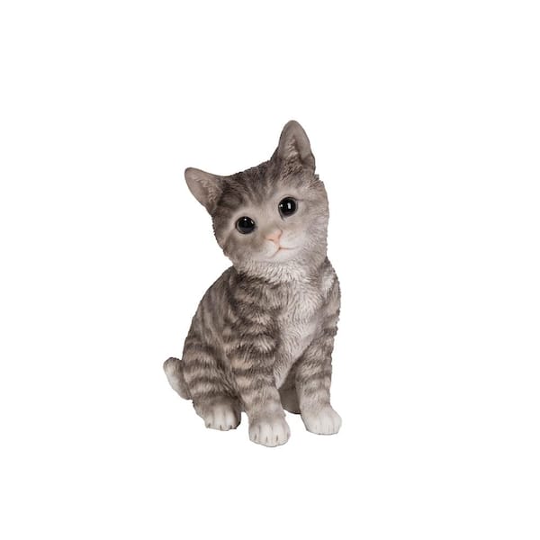 HI-LINE GIFT LTD. Tabby Kitten Sitting- Grey Garden Statue