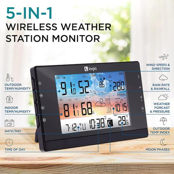 VEVOR 7-in-1 Wireless Weather Station 7.5 in Large Color Display Digital Home Weather Station Indoor Outdoor for Temperature Humidity Wind