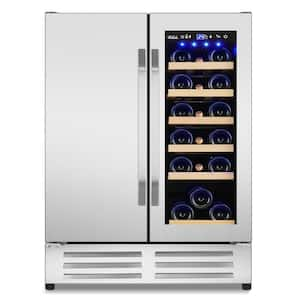 Dual Zone 24 in.20-Bottle Wine and 88-Can Built-In and Freestanding with French Door Beverage Cooler, Stainless Steel