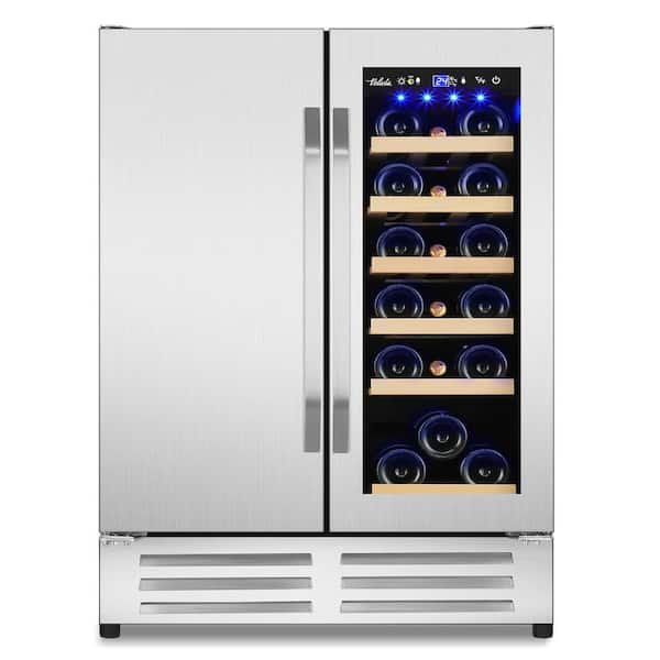 Dual Zone 24 in.20-Bottle Wine and 88-Can Built-In and Freestanding with French Door Beverage Cooler, Stainless Steel