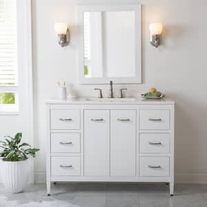Marrett 48 in. W x 19 in. D x 35 in. H Single Sink Freestanding Bath Vanity in White with White Cultured Marble Top
