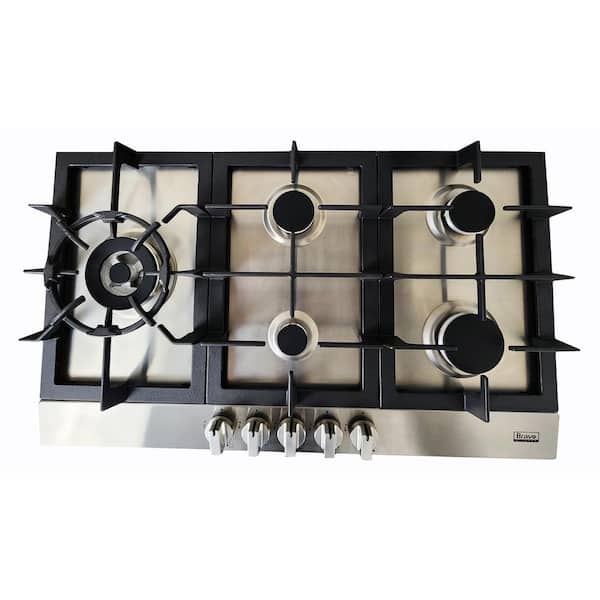 Bravo KITCHEN 36 in. 5 Burner Recessed Dual Fuel European Cooktop in Commercial Stainless Steel