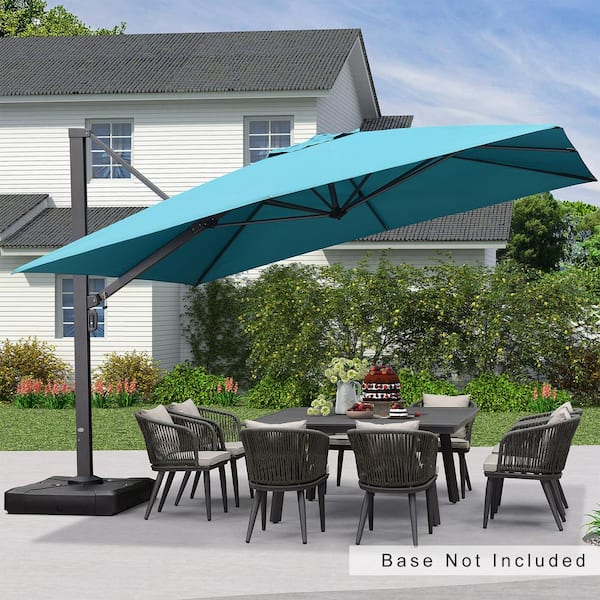 PURPLE LEAF 12 ft. Square Patio Umbrella Aluminum Large Cantilever Umbrella for Garden Deck Backyard Pool in Turquoise Blue