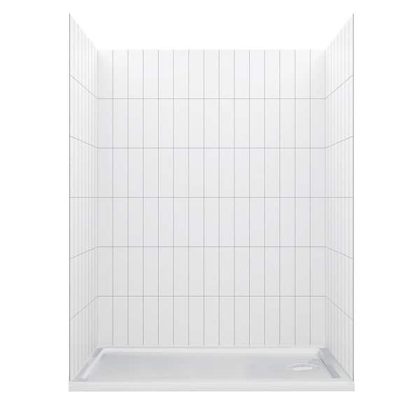 JETCOAT 60 in. L 32 in. W 78 in. H 2 Piece Alcove Shower Kit with Glue Up Shower Wall and Shower Pan in White